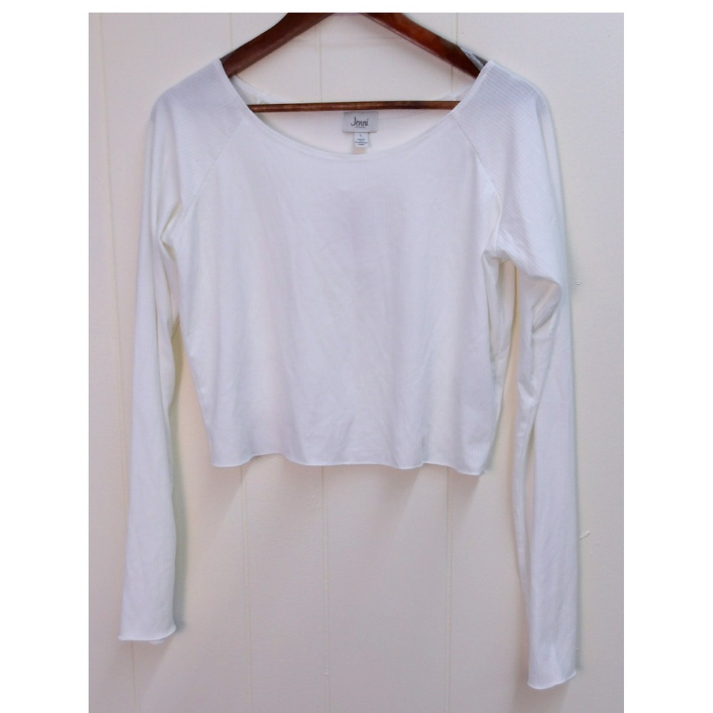 Jenni Intimates Womens Long‎ Sleeve Crop Top Ribbed White Size L /#9177